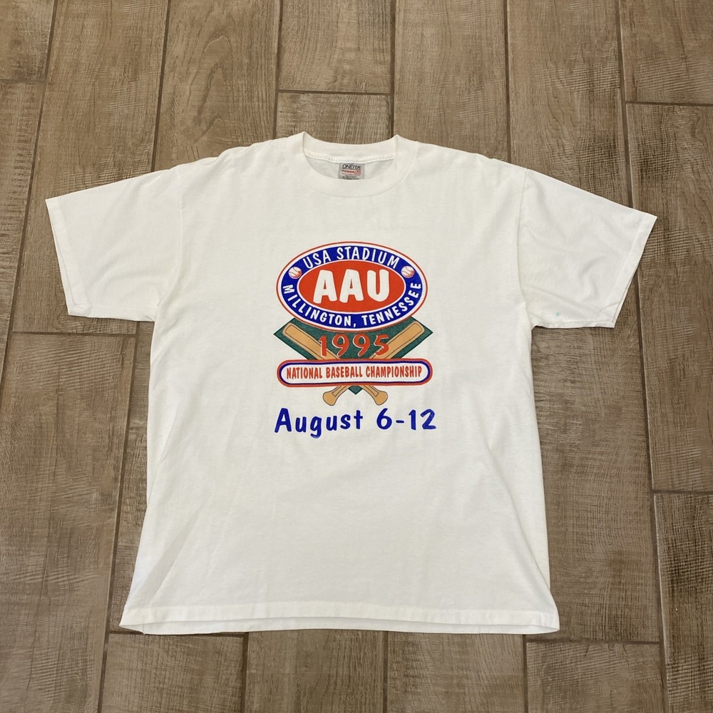 VTG Oneita Power/ 50 Plus T-Shirt Men XL White Single Stitch 1995 Baseball Shirt
